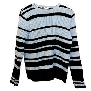 Marsh Landing 100% Cotton Blue Black Stripes Striped Thick Sweater Large Ribbed